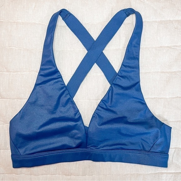 Victoria’s Secret Sport Steel Metallic Blue V Neck Sports Bra Size Small - Picture 1 of 10